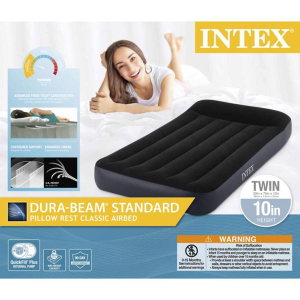 Intex Dura Pillow Rest Classic Blow Up Mattress Air Bed with Built In